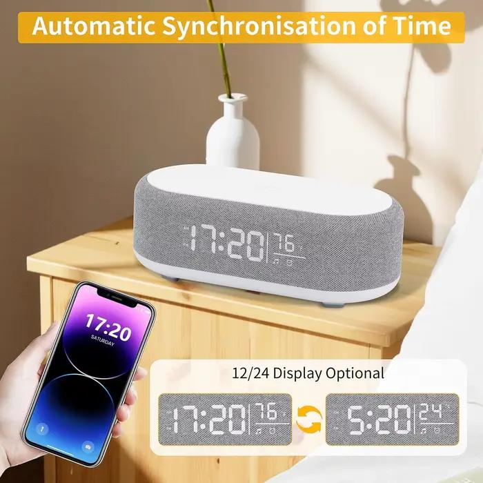Haut-parleurs intelligents Bluetooth multifonctions 6 en 1 réveil alarme lampe de chevet veilleuse ambiance RGB charge sans fil pour iPhone chambre bureau salon