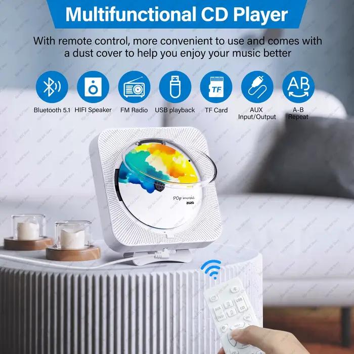 Lecteur CD Portable haut-parleur intégré stéréo avec Double prise casque 3.5mm écran LED
