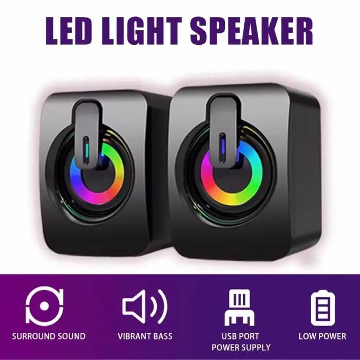 Haut-parleurs d'ordinateur stéréo HiFi USB avec éclairage LED pour bureau, idéal pour la musique, les films et les appels vidéo