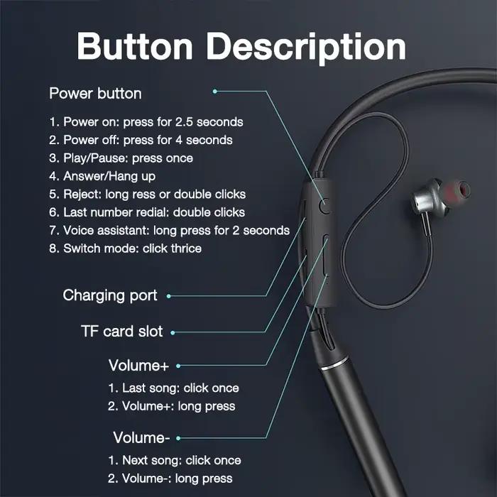 EARDECO 180 heures de lecture Bluetooth casque basse sans fil écouteurs avec micro stéréo tour de cou Sport