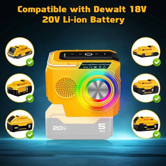 Enceinte portable pour chantier compatible avec batterie Dewalt 20V