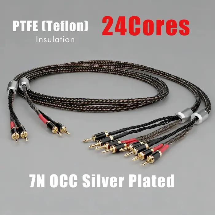 Câble de haut-parleur plaqué argent OCC 7n pour système audio homme à homme avec prises banane 24 conducteurs haute fidélité