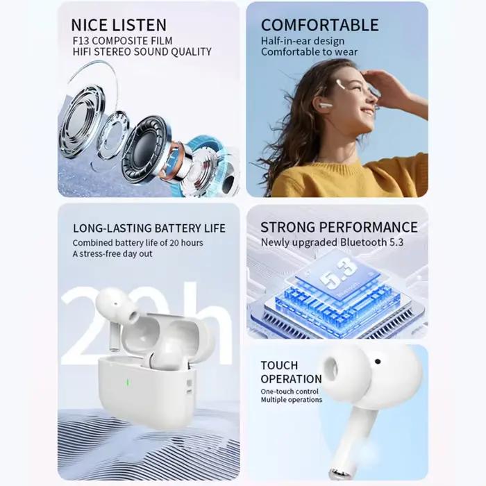 UEESFIT A5 – écouteurs sans fil Bluetooth TWS, casque de musique, casque de sport et de jeu, micro HD avec commande tactile, pour téléphone