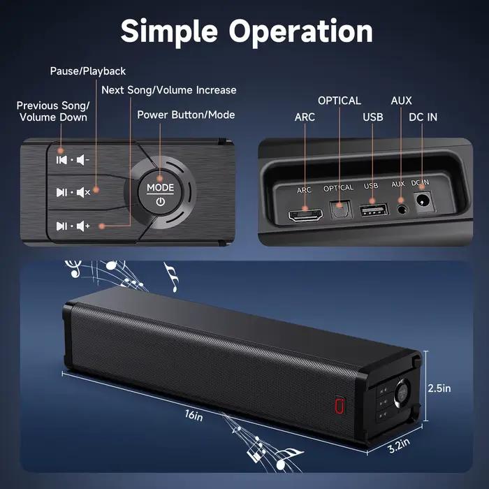 Barre de son surround 3D JYX H6 pour téléviseur – 15 W