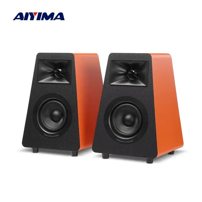AIYIMA S30 haut-parleurs d'étagère actifs Bluetooth 5.3 en bois 100W moniteur de Studio haut-parleurs Hifi Home cinéma caisson de basses Orange/blanc