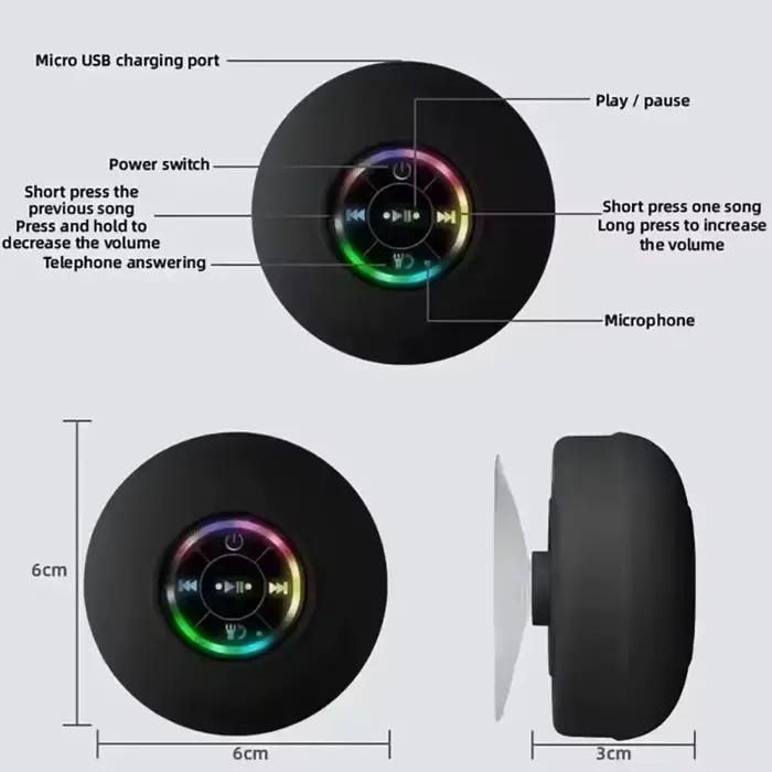 Nouveau haut-parleur Bluetooth LED sans fil étanche pour salle de bain