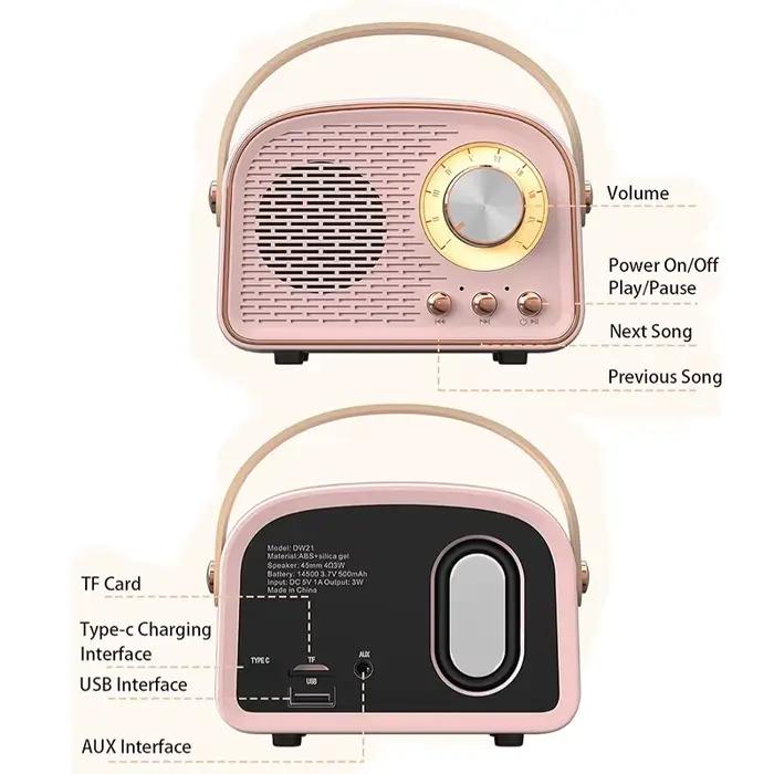 Haut-parleurs Bluetooth rétro USB AUX TF FM Radio Portable Mini Boombox basses améliorées pour Table maison extérieure Vintage Audio MP3