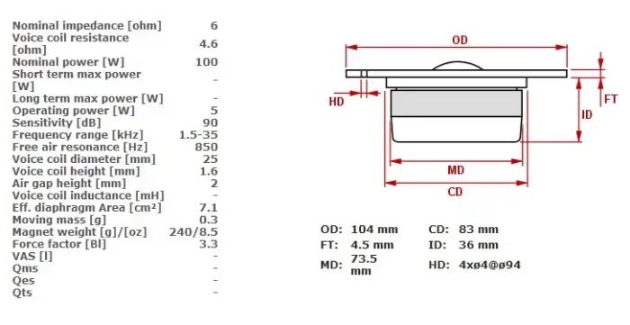 Haut-parleur de pointe de gamme VIFA D25AG-35-06 4'' HiFi pour audio domestique DIY