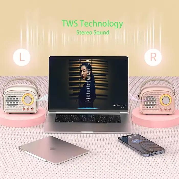 Haut-parleurs Bluetooth rétro USB AUX TF FM Radio Portable Mini Boombox basses améliorées pour Table maison extérieure Vintage Audio MP3
