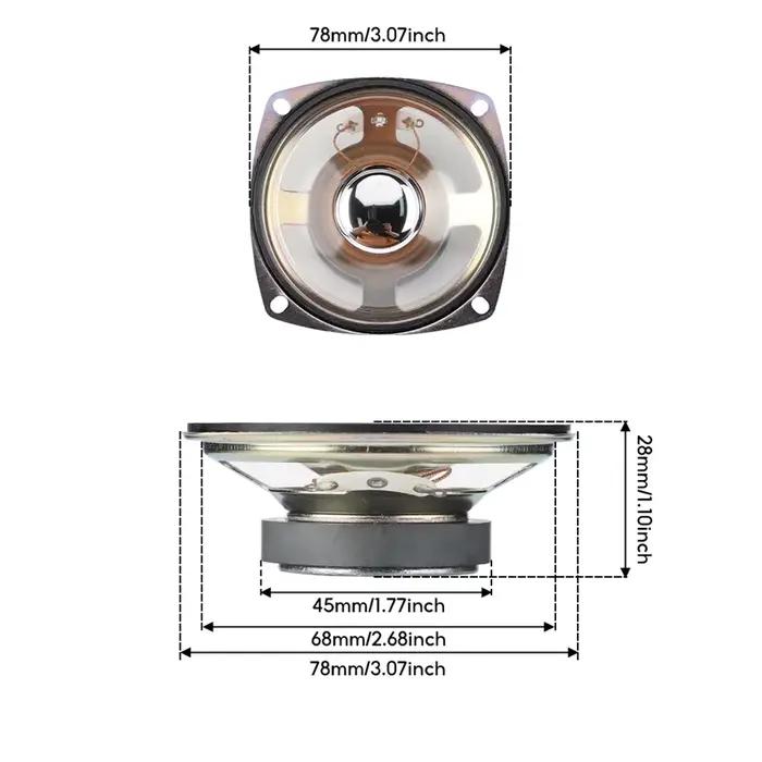 2 pièces 3 pouces 78MM 8 Ohm 5W haut-parleur carré milieu de gamme Film Transparent étanche pour la diffusion vocale