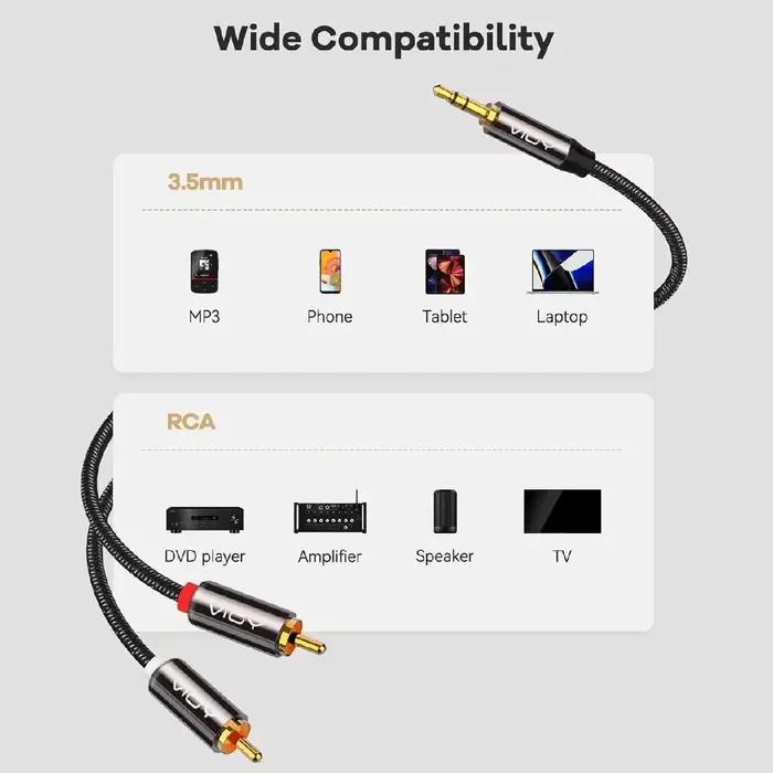 Câble audio stéréo RCA vers 3.5mm mâle vers 2RCA mâle