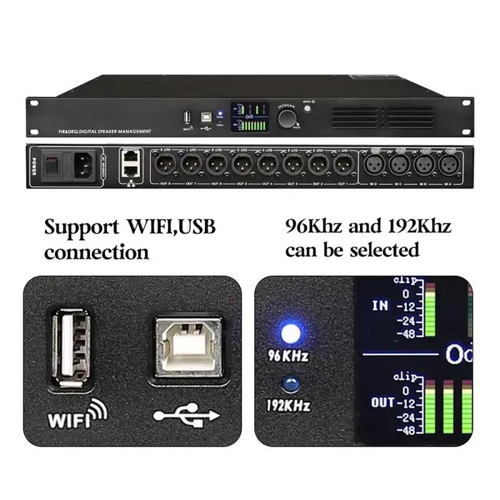 Processeur audio numérique professionnel Paulkitson DA48 4 entrées 8 sorties avec FIR 96 kHz ou 192 kHz DSP Système de gestion des haut-parleurs Peut être connecté au logiciel PC Contrôle par WIFI