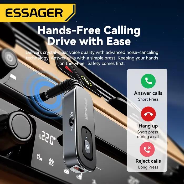 Essager 2 in1 Bluetooth 5.1 récepteur Audio émetteur 3.5MM Jack avec micro stéréo musique adaptateur sans fil pour PC TV haut-parleurs de voiture