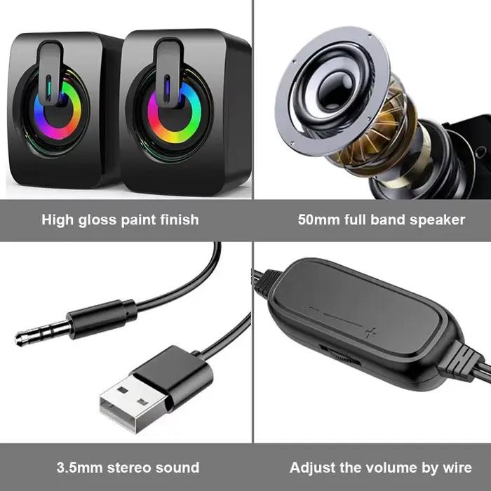 Haut-parleurs d'ordinateur boîte De son PC Microphone stéréo HIFI USB filaire Caixa De Som avec lumière LED pour ordinateur De bureau et ordinateurs portables PC