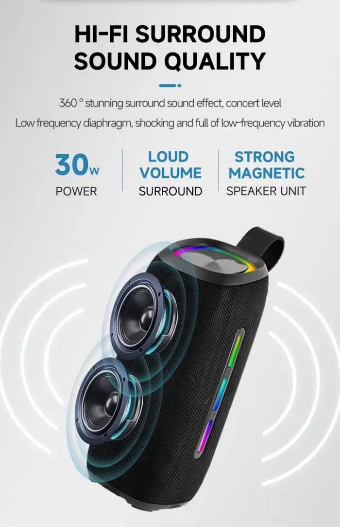 Ensemble de 2 enceintes Bluetooth étanches 30W avec lumière RGB et super basses pour fêtes en extérieur