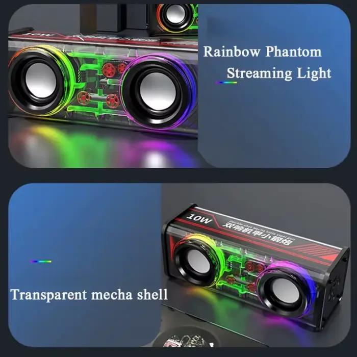 V8 Transparent Mecha Haut-parleurs Bluetooth 5.0 Sans Fil Double Basse Diaphragme Subwoofer Musique TWS RGB Lumière Mini Partie Haut Parleur