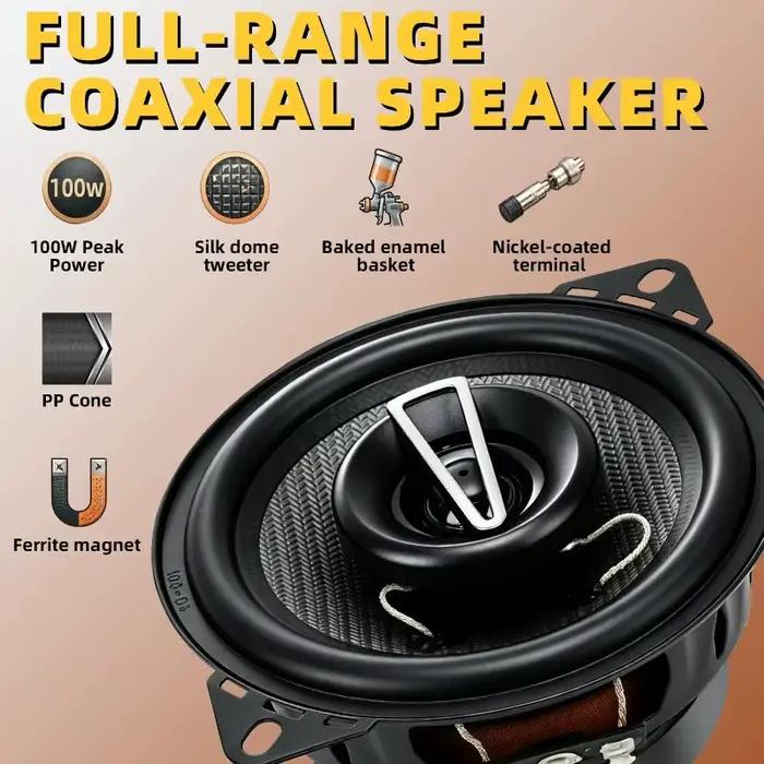 Paire de haut-parleurs coaxiaux pleins de 4 pouces, 100W max, audio HD, 2 voies, son stéréo amélioré pour voiture, sortie élevée sans distorsion