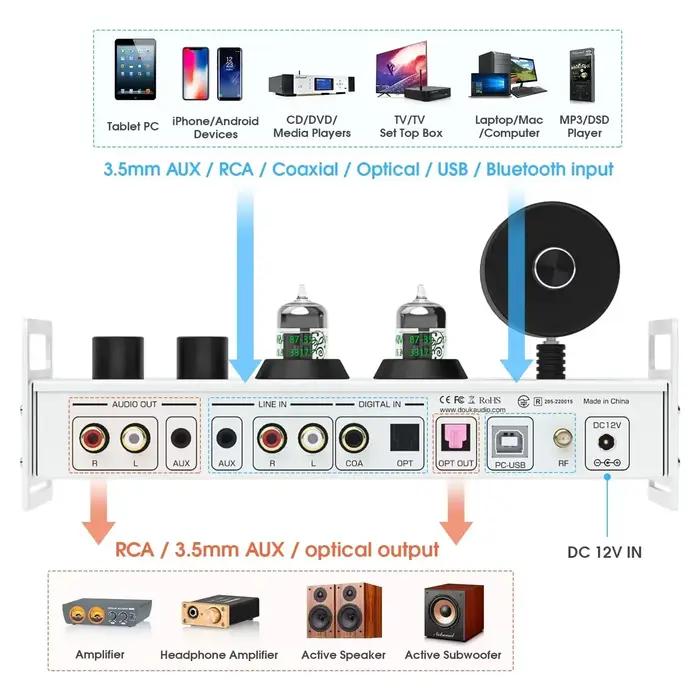 Nobsound P1PLUS récepteur Bluetooth HiFi préamplificateur à Tube sous vide USB DAC lecteur de musique avec sortie casque VU mètre DSD256