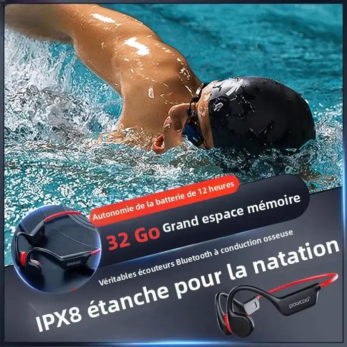 Casque à conduction osseuse POLVCDG X7 avec microphone, Bluetooth 5.3, 32 Go, étanche IPX8 pour natation, sport, chasse, jeu vidéo et plus