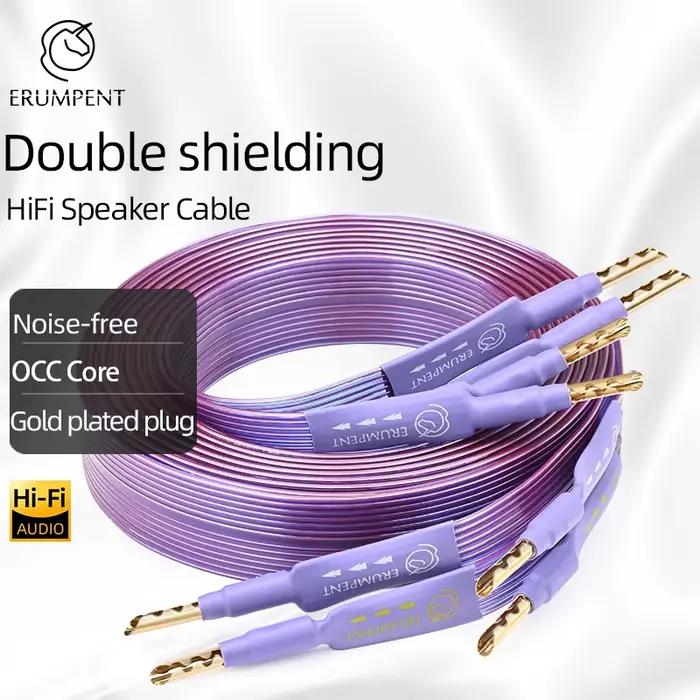 Câble de haut-parleur HiFi OCC ceinture plate en cuivre pur haut de gamme avec fiches banane Y dentelées plaquées or massif pour amplificateur de haut-parleur pour audiophile ocasions spéciales