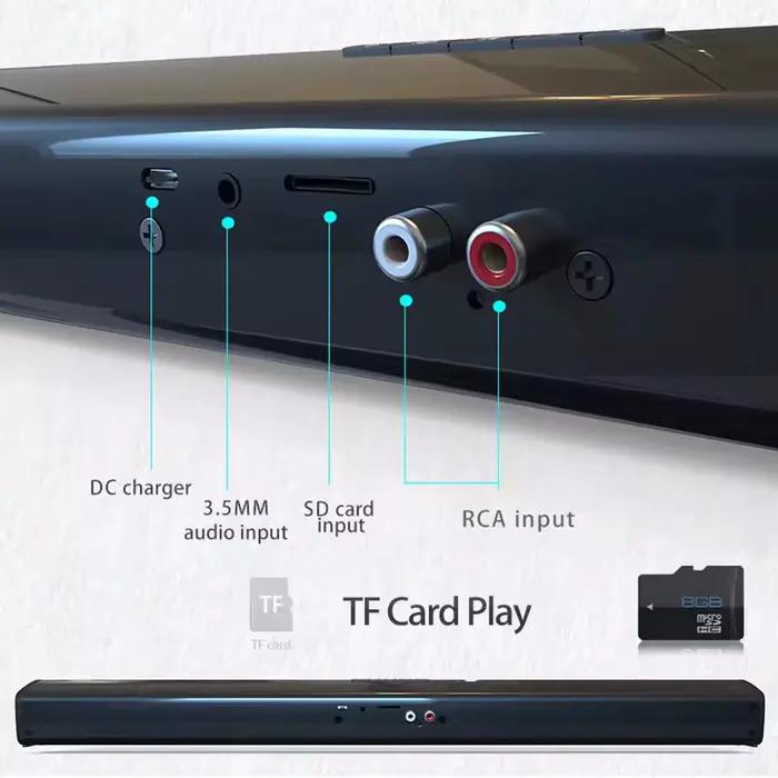 Barre de son Bluetooth avec subwoofer pour maison et voyage, mode surround 3D, contrôle par télécommande, prise en charge de carte mémoire, technologie Bluetooth 5.3