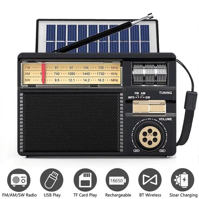 Radio haut-parleur Bluetooth solaire AM/FM/SW Vintage