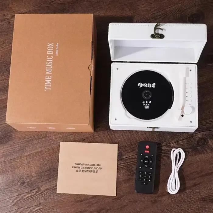 Lecteur CD en cuir Vintage Bluetooth 5.0 bidirectionnel haut-parleur intégré