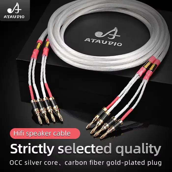 ATAUDIO une paire de câbles de haut-parleur HiFi haut de gamme OCC 12 actions cordon plaqué argent avec prise en Fiber