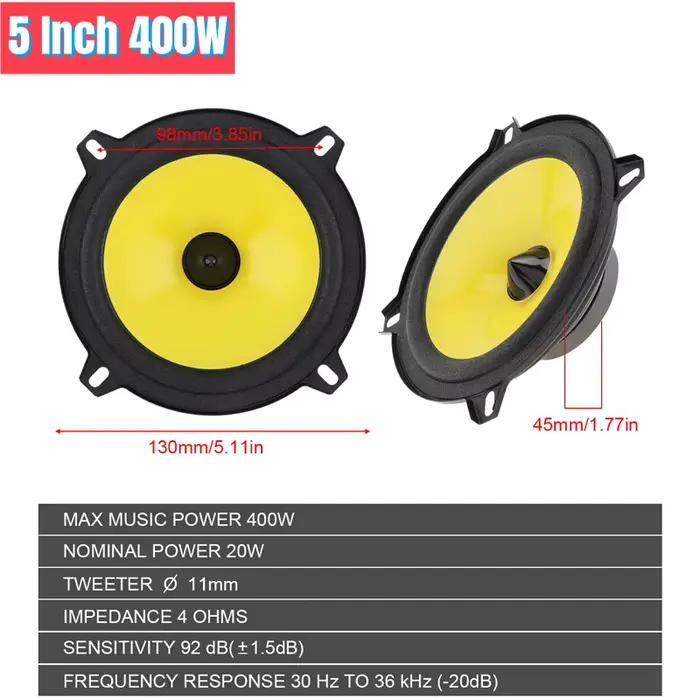 2 pièces 300W 400W 600W 4/5/6 pouces gamme complète fréquence haut-parleurs Audio de voiture lourd mi-basse Ultra-mince haut-parleur modifié