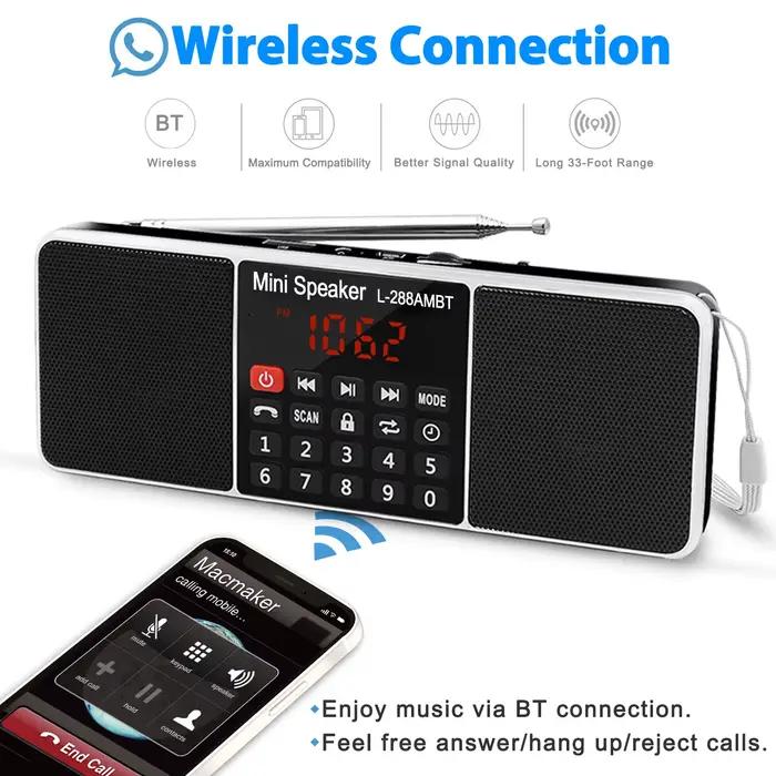 Lefon numérique Bluetooth Radio AM FM haut-parleur Portable stéréo lecteur MP3 TF carte SD clé USB appel mains libres haut-parleurs rechargeables