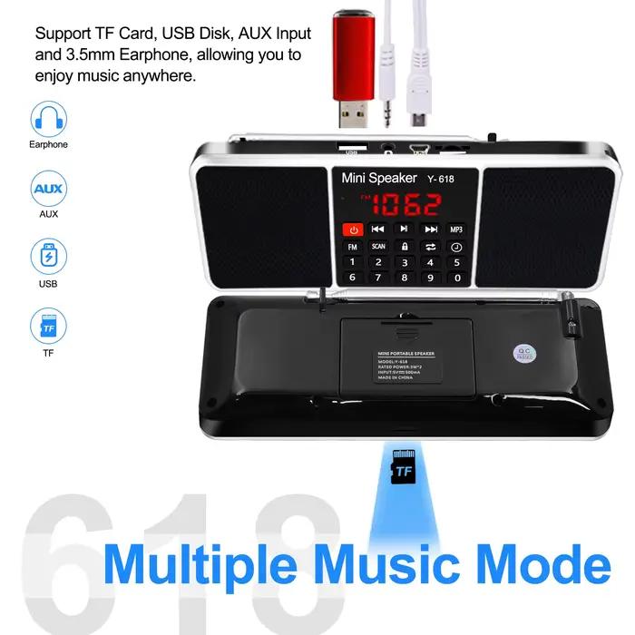 Radio FM numérique Lefon avec haut-parleur intégré, support USB, carte TF et écran LED pour usage portable et en extérieur