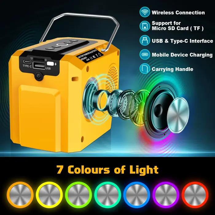 Enceinte portable pour chantier compatible avec batterie Dewalt 20V