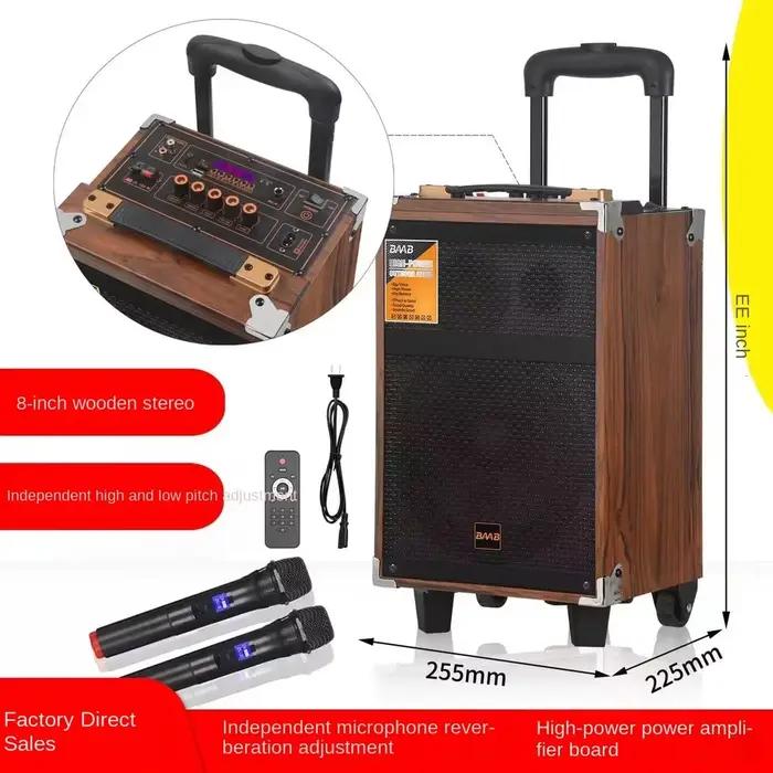 Haut-parleur portable mobile 6000W en bois avec microphone sans fil Bluetooth et subwoofer 12 pouces pour karaoké et danse en plein air