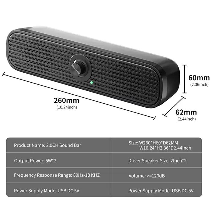Barre de son portable AyeBeau 2.0 en plastique avec caisson de basse pour maison, cinéma à domicile, musique et réunions en ligne