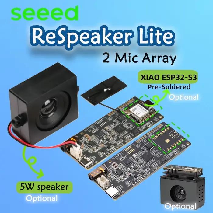 ReSpeaker Lite 2 Mic Array ESPHome Assistant XIAO ESP32S3 Haut-parleur pré-soudé/mono avec boîtier - 4R 5W/Boîtier en acrylique en option