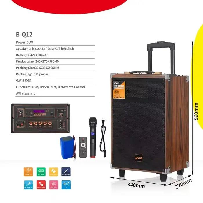 Haut-parleur portable mobile 6000W en bois avec microphone sans fil Bluetooth et subwoofer 12 pouces pour karaoké et danse en plein air