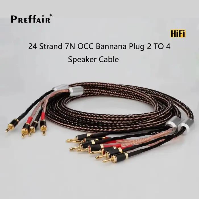 Câble de haut-parleur plaqué argent OCC 7n pour système audio homme à homme avec prises banane 24 conducteurs haute fidélité