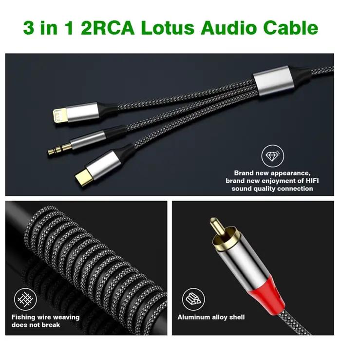 Câble Audio 3 en 1 vers RCA Adaptateur AUX 3.5mm USB C Lightning Haut-parleurs Amplificateurs Cinéma Maison Voiture Occasions Spéciales