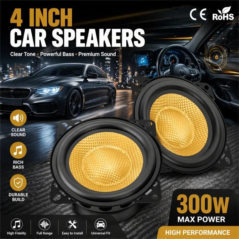 2 Haut-parleurs de médiums de 4 pouces, puissance de pointe 300W, 4 ohms, pour voiture, son stéréo H