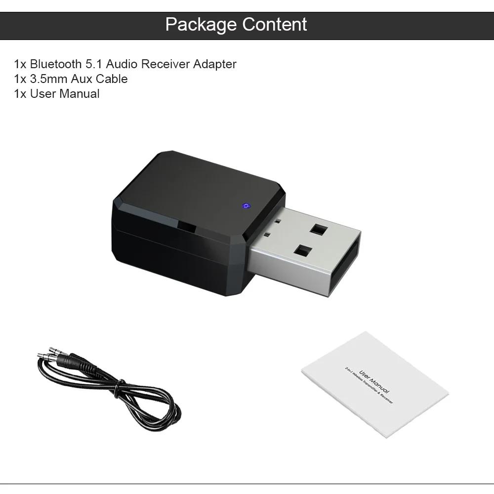 Adaptateur récepteur Bluetooth 5.1, haut-parleurs de musique, appels mains libres, AUX, USB, stéréo,