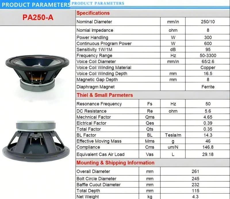 Haut-parleur de 10 pouces en ferrite de haute qualité pour systèmes Line Array professionnels et enc
