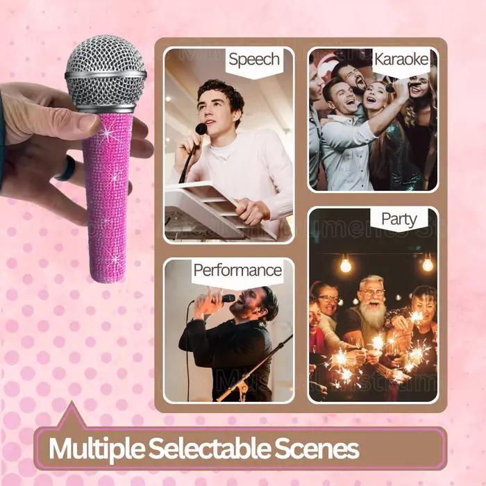 Microphone karaoké professionnel rose scintillant – Micro vocal dynamique avec câble XLR