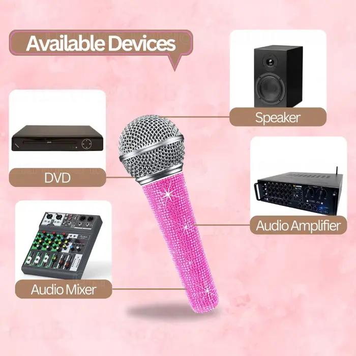 Microphone karaoké professionnel rose scintillant – Micro vocal dynamique avec câble XLR