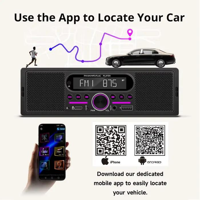 Autoradio 1Din Lecteur MP3 Stéréo Double Bluetooth Haut-parleur intégré FM AM RDS Entrée AUX USB EQ Type-C Charge universelle