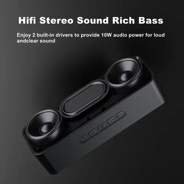 Enceinte Bluetooth Portable Sans Fil,10W Double Haut-Parleur Stéréo Basse Puissante,TWS FM TF USB AUX Mains Libres,BT 5.0 10H