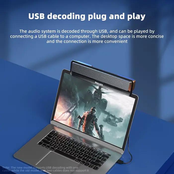 Philips SPA 2100 SoundBar dossier haut-parleur Portable caractéristiques qualité sonore HIFI alimentation USB et Bluetooth intégré