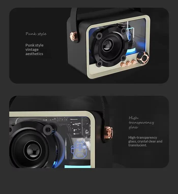 Haut-parleur sans fil transparent Mecha Bluetooth portable avec diaphragme de basses