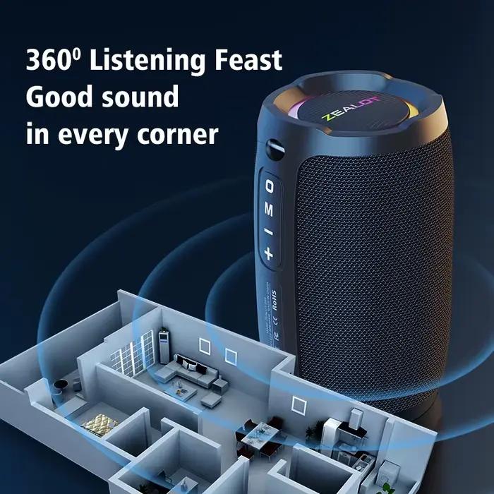 Zealot-s49 Enceinte Bluetooth Portable 20W Son Puissant Amplification des Basses Double Appairage TF TWS USB IPX7