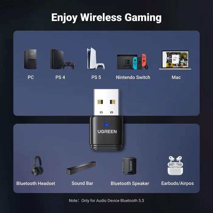 Transmetteur USB Bluetooth 5.3 Adaptateur Audio AptX HD AD Compatible PS5 PS4 Nintendo Switch Casque Haut-Parleur Micro Récepteur Occasions Spéciales