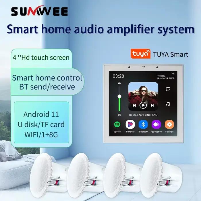 Haut-parleur de plafond à écran tactile Smart Home Android 11 Amplificateur mural Bluetooth installation facile pour maison théâtre chambre hôtel